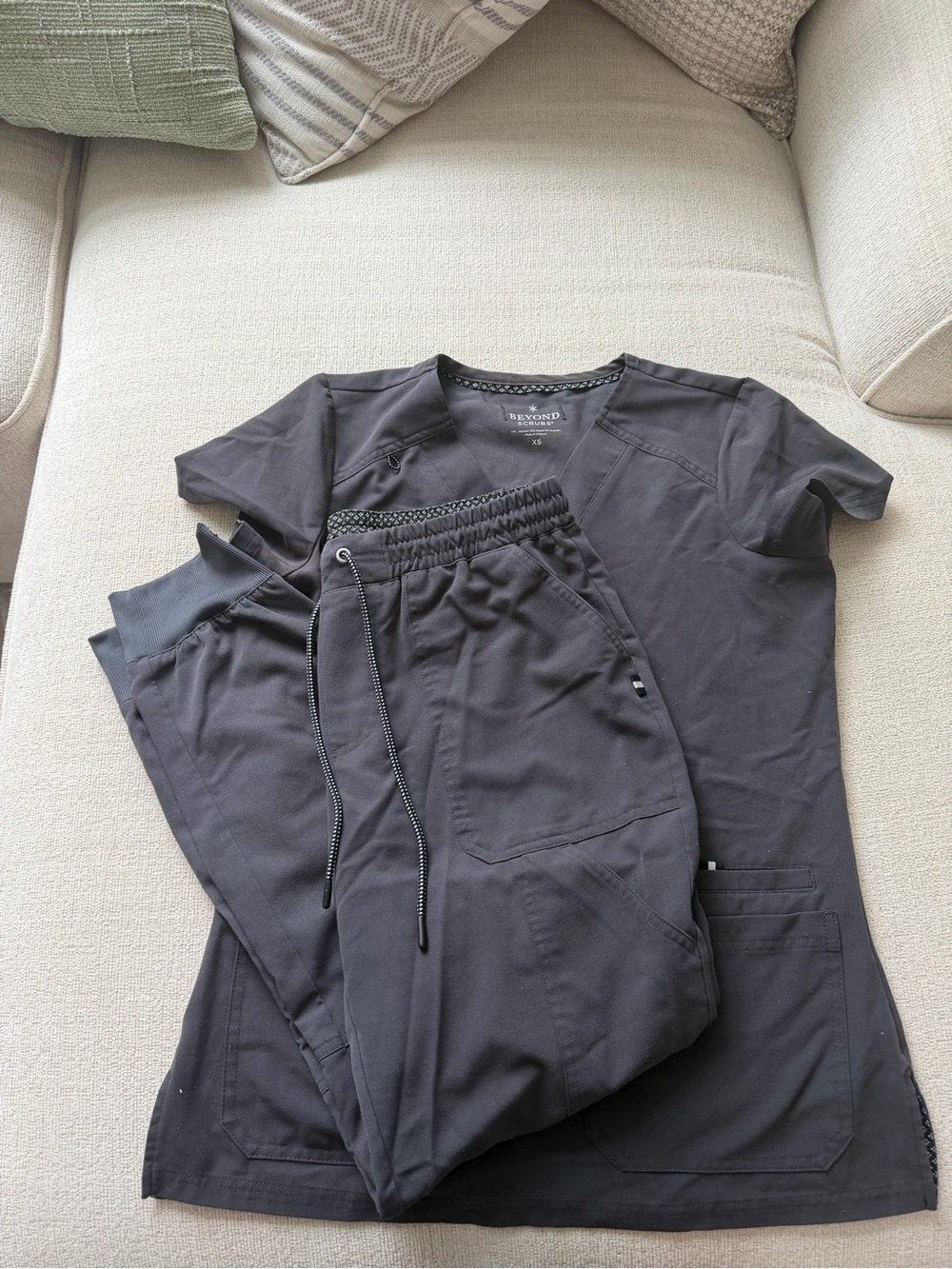Beyond Scrubs Women's Black V-Neck Scrub Top & Jogger Set
